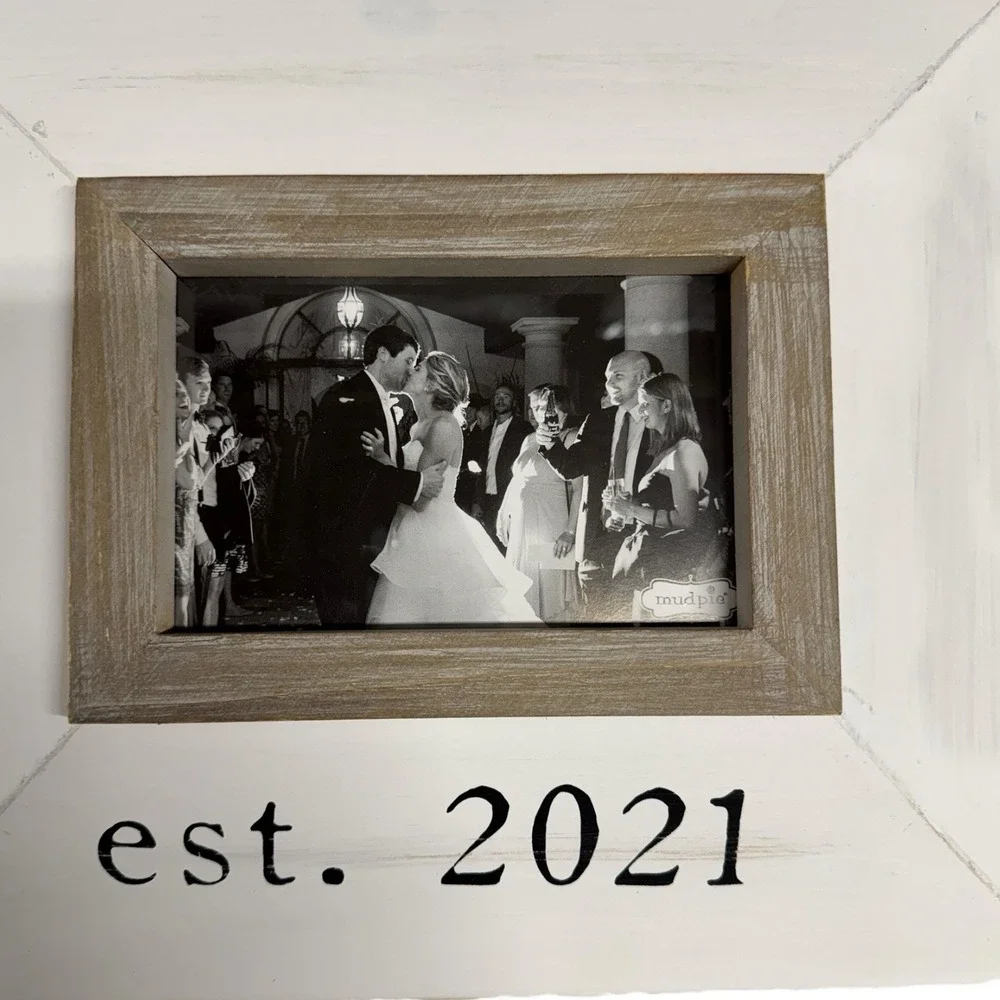 Mud Pie Wedding Collection EST 2021 Wood Photo Frame Holds 4